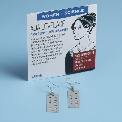 Ada Lovelace Earrings in front of Card