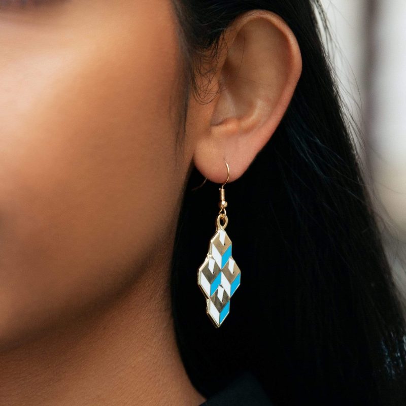 Ballot Box Drop Earrings blue Model cropped