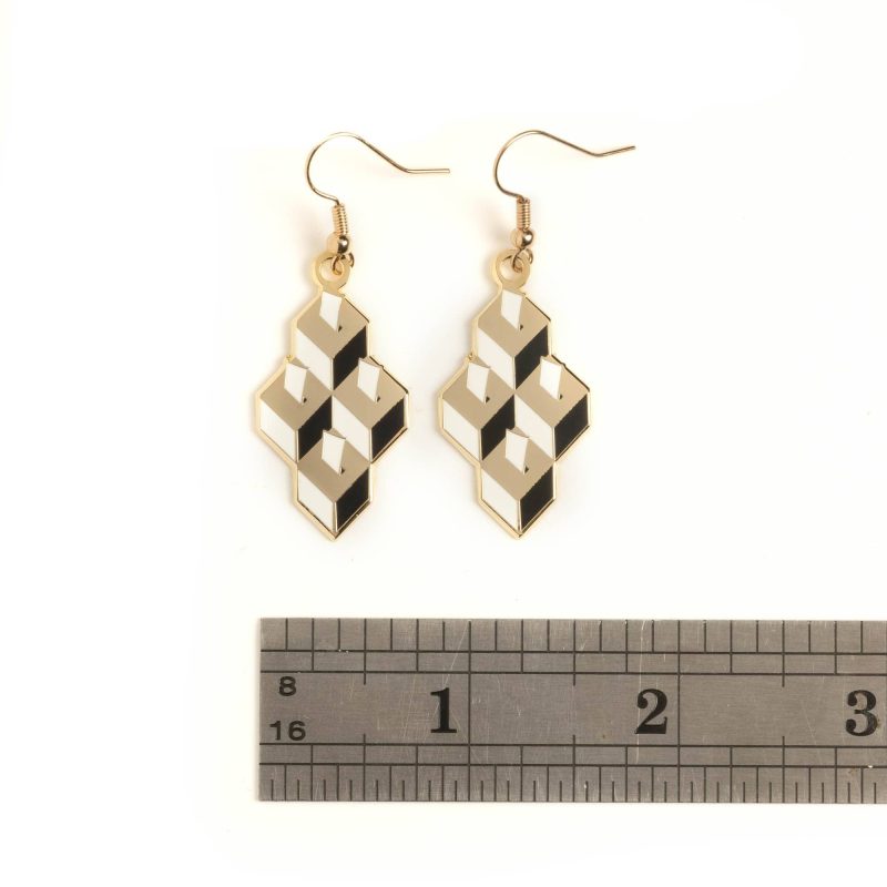 Ballot Box Drop Earrings Black with ruler