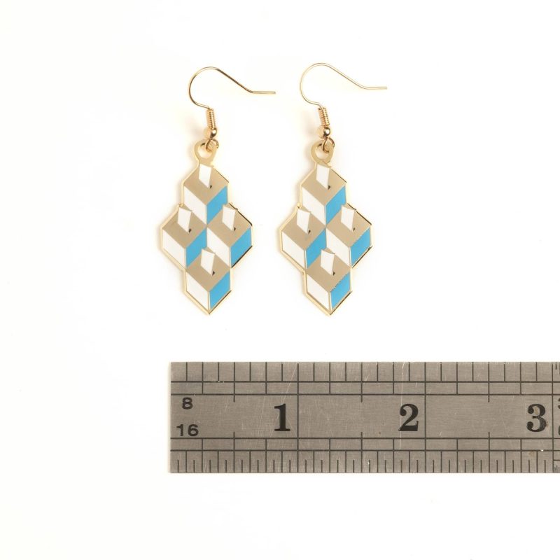 Ballot Box Drop Earrings Blue with ruler