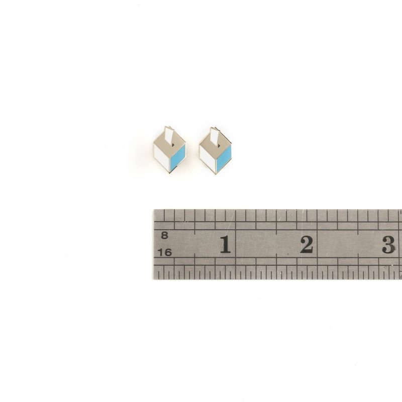 Ballot Box Stud Earrings Blue with ruler