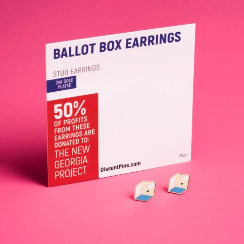 Ballot Box Stud Earrings blue on card