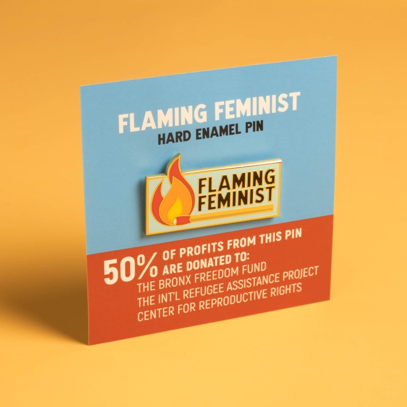 Flaming Feminist Pin on card