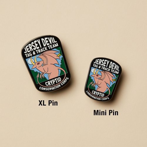 Jersey Devil Mini and XL Pins with text