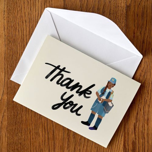 Postal Worker Thank You Card on table with envelope 1500x1500 1