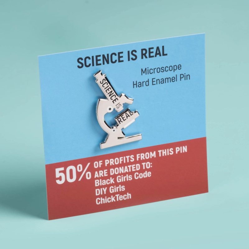 Science is Real Microscope Pin on card