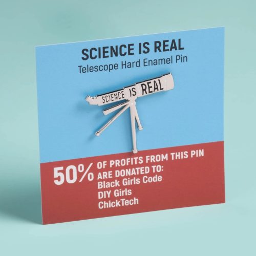 Science is Real Telescope Pin on card