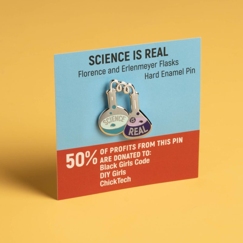 Science is Real Flasks Pin on card