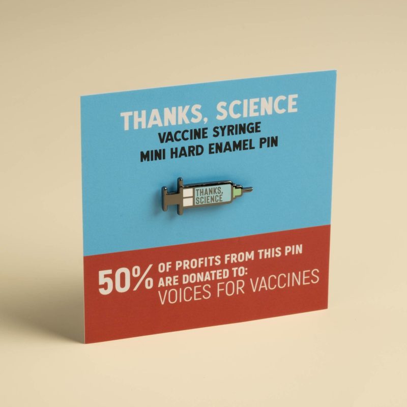 Thanks science vaccine mini pin on card